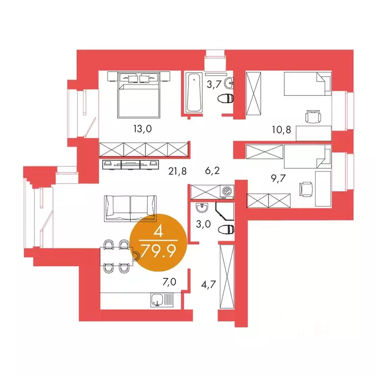 4-к кв. Красноярский край, Красноярск ул. Шахтеров, 33А (79.9 м) - Фото 0