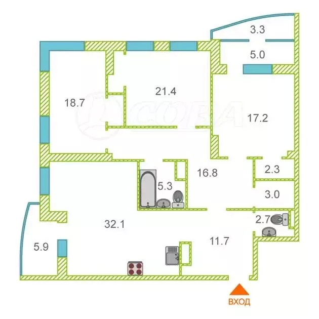 3-комнатная квартира: Тюмень, улица Мельникайте, 30к4 (132 м) - Фото 2