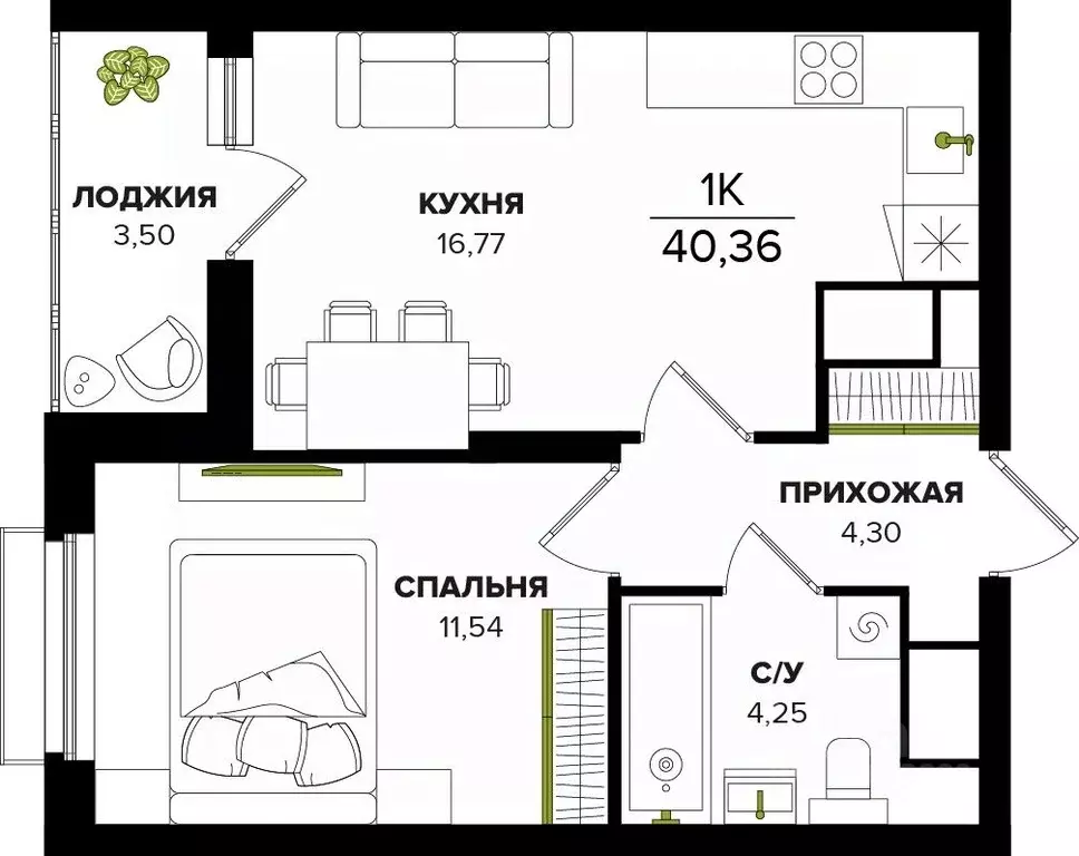 1-к кв. Тульская область, Тула ул. Академика Насоновой (40.36 м) - Фото 1
