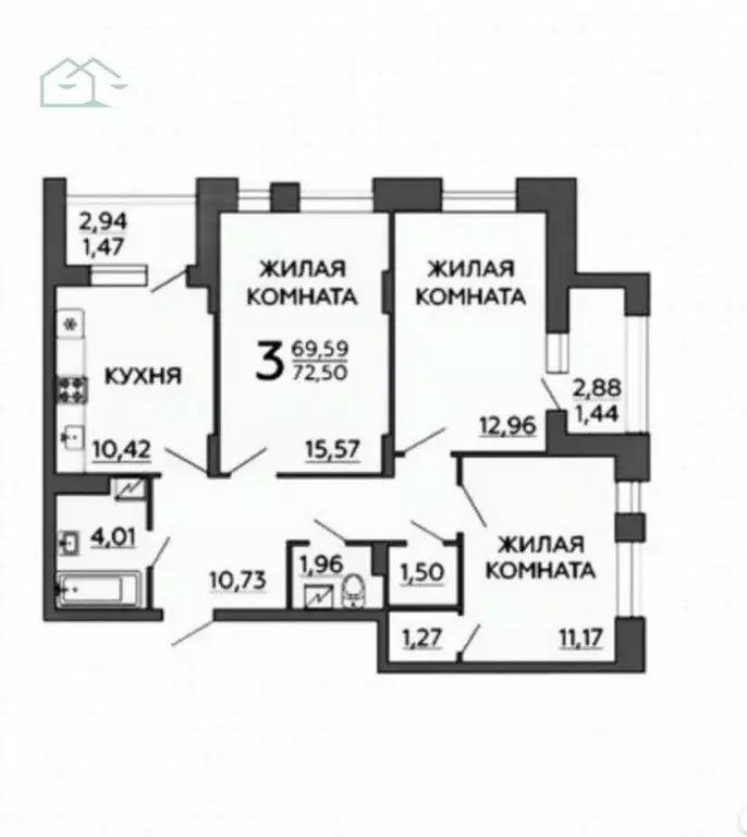 3-к кв. Воронежская область, Воронеж ул. Славы, 7 (72.5 м) - Фото 2