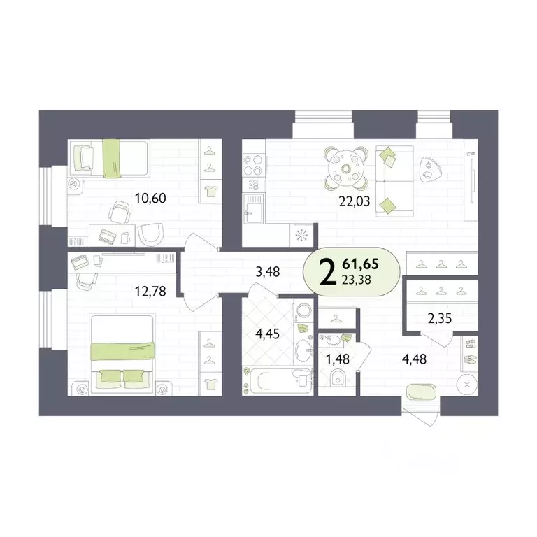 2-к кв. Брянская область, Брянск Бежицкая ул. (61.65 м) - Фото 1