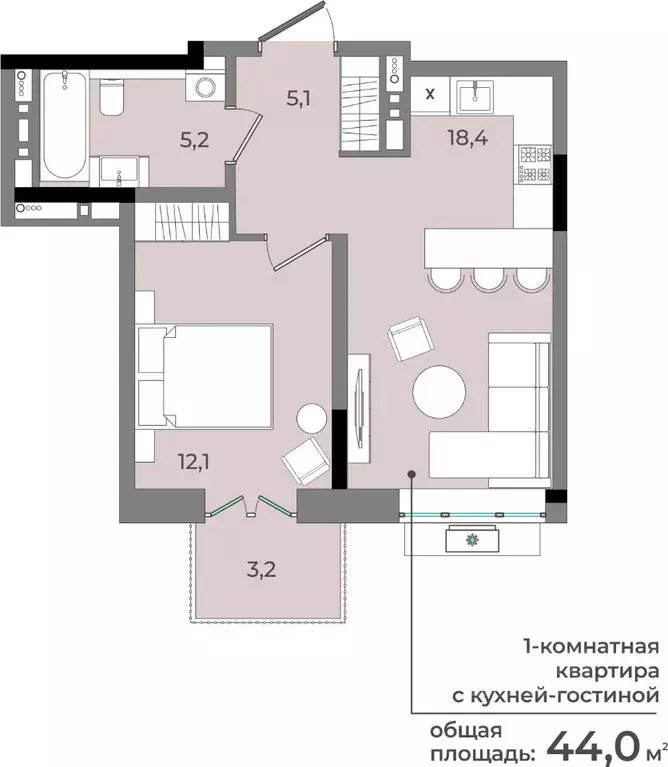 1-к кв. Удмуртия, Ижевск ул. Имени В.С. Тарасова, 6 (44.0 м) - Фото 0