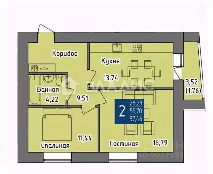 2-к кв. Башкортостан, Стерлитамак просп. Октября, 99 (55.7 м) - Фото 2