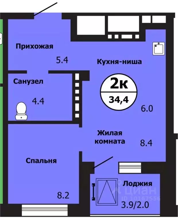 2-к кв. Красноярский край, Красноярск ул. Лесников, 43 (34.4 м) - Фото 1