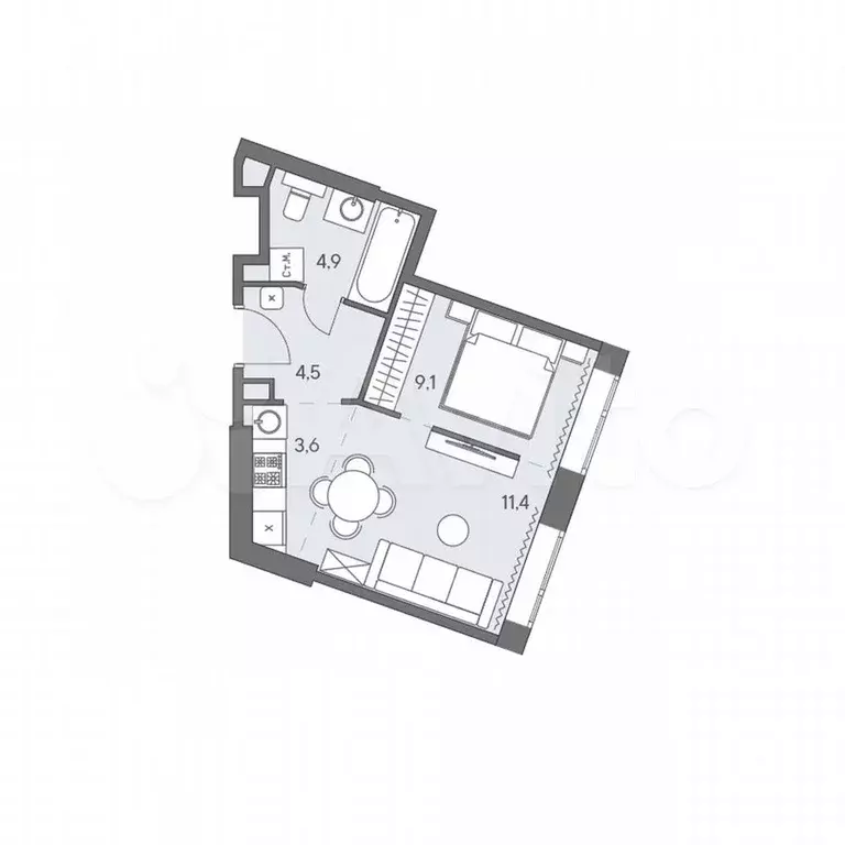 2-к. квартира, 33,5 м, 3/31 эт. - Фото 0