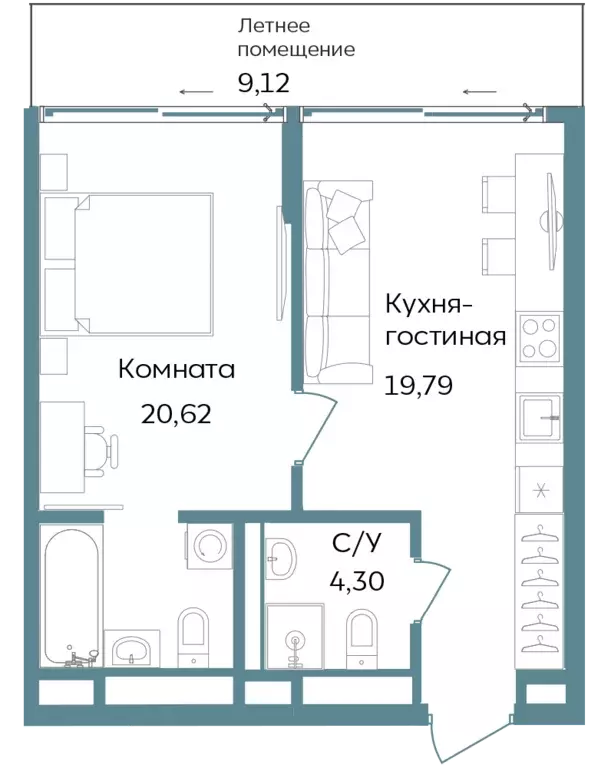 2-к квартира, 53.83 м - Фото 0