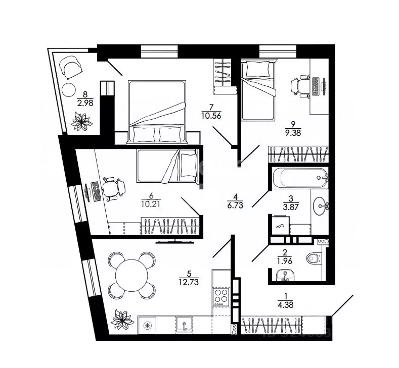 3-к кв. Липецкая область, Липецк просп. Победы, 99 (61.97 м) - Фото 2