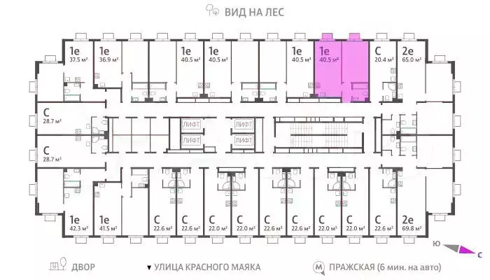 1-к. квартира, 40,5м, 21/23эт. - Фото 0