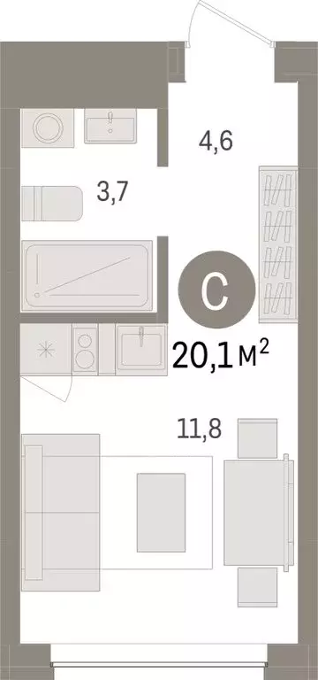 Квартира-студия: Тюмень, ЖК Дом у Озера (20.07 м) - Фото 1