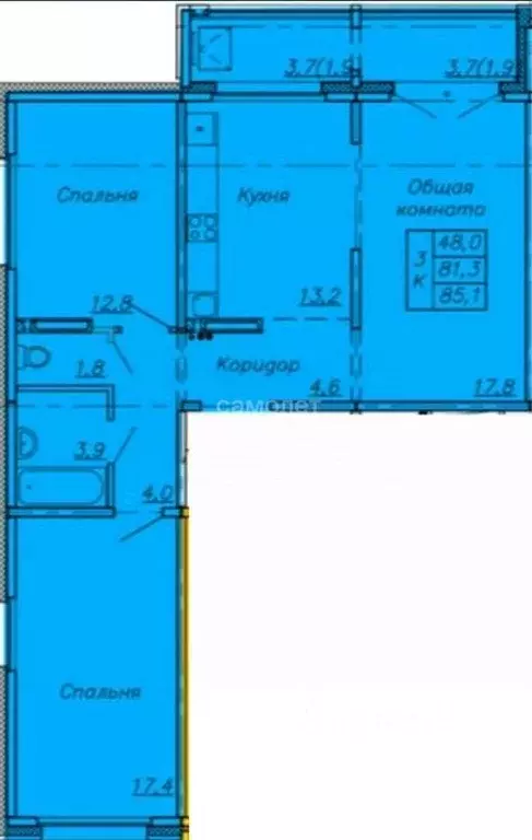 3-к кв. Алтайский край, Барнаул Северный Власихинский проезд, 94 (81.8 ... - Фото 2