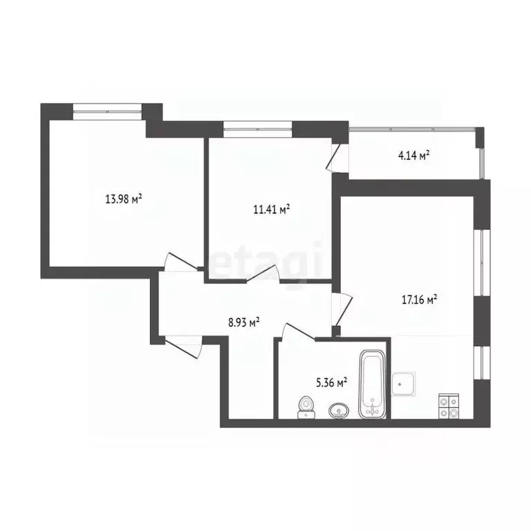 2-к кв. Тюменская область, Тюмень ул. Игоря Комиссарова, 16 (57.1 м) - Фото 2