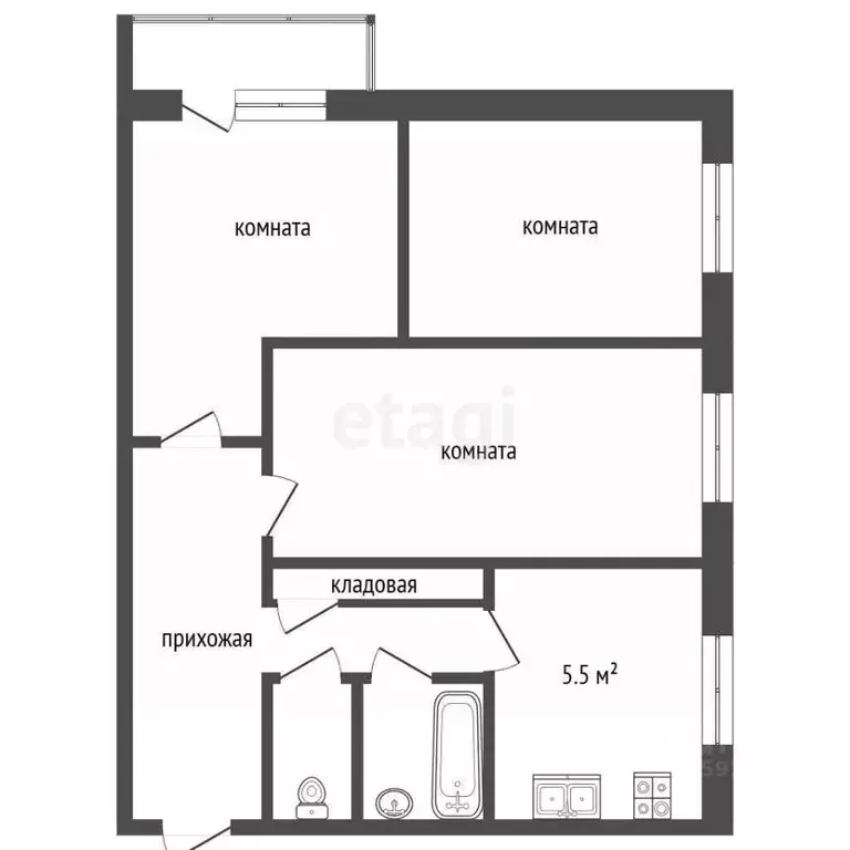 3-к кв. Ярославская область, Рыбинск Сельскохозяйственная ул., 22 ... - Фото 2