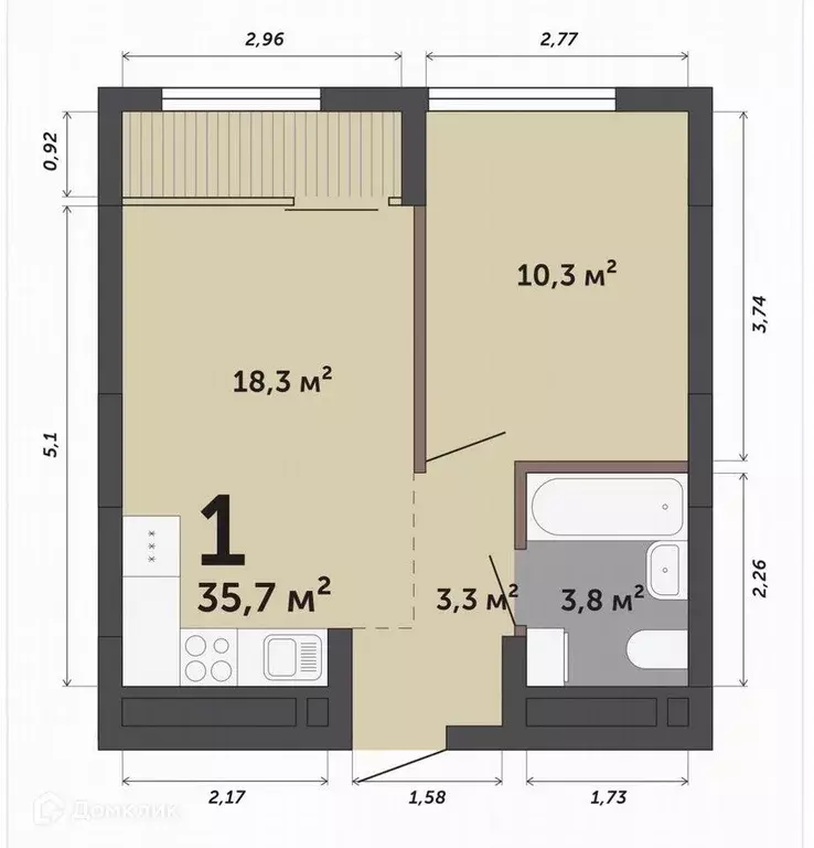 Продаётся 1-к квартира, 35.7 м - Фото 1