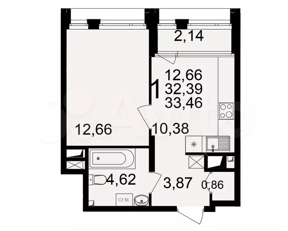 1-к. квартира, 33,5 м, 6/25 эт. - Фото 0