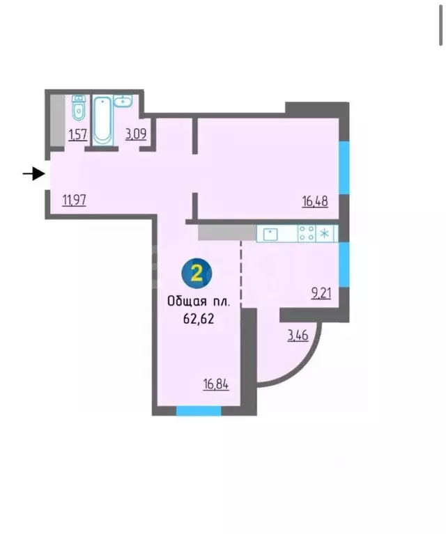 2-к кв. Калужская область, Калуга ул. Минская, 24 (62.62 м) - Фото 2