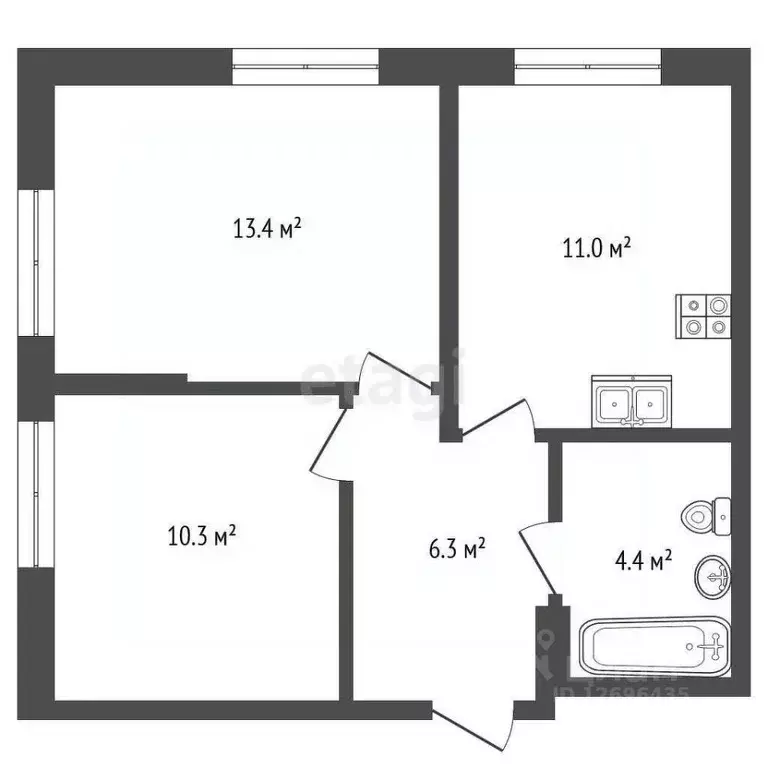 2-к кв. Московская область, Люберцы ул. Солнечная, 6 (45.5 м) - Фото 2