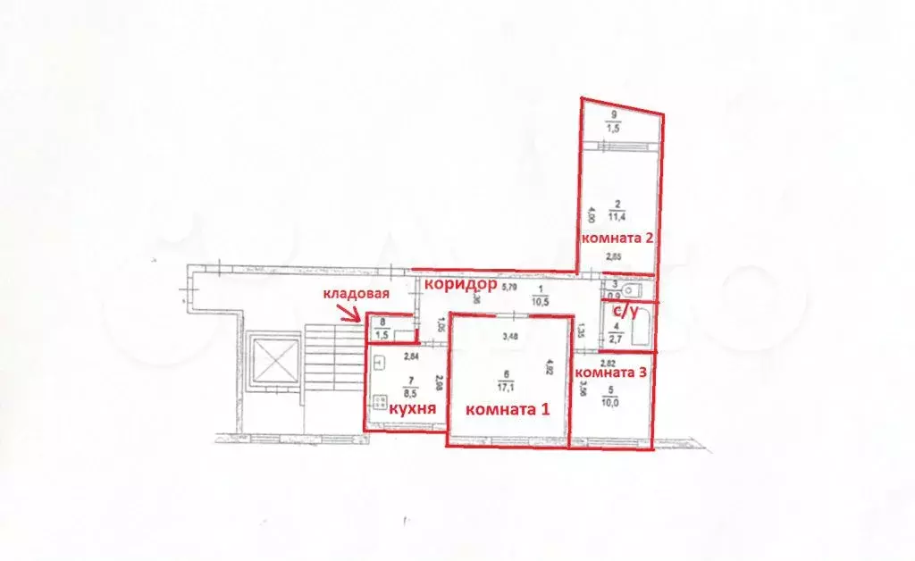 3-к. квартира, 64,1 м, 6/9 эт. - Фото 0
