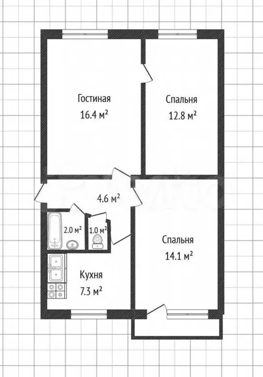 3-к. квартира, 58,7 м, 2/5 эт. - Фото 0