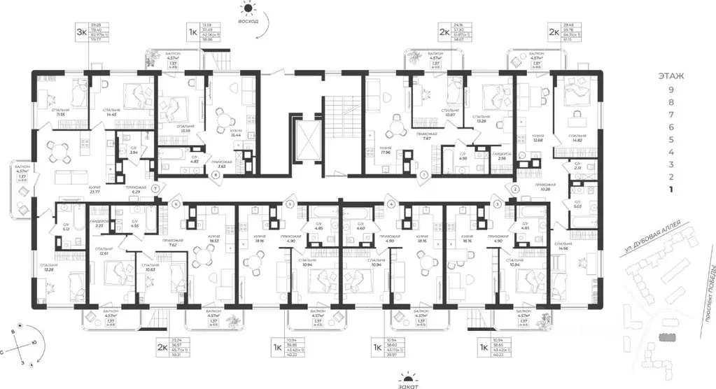 2-к кв. Калининградская область, Калининград ул. Дубовая Аллея (59.31 ... - Фото 2