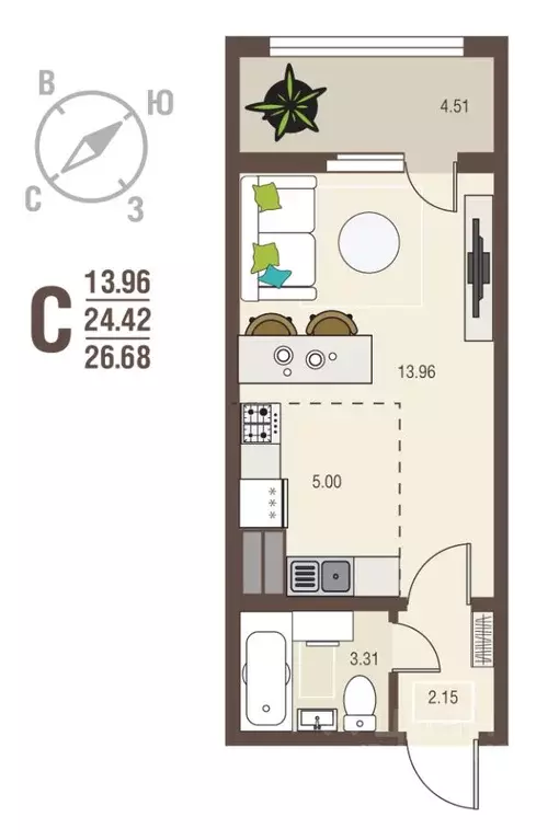 Студия Воронежская область, с. Новая Усмань бул. Художников, 4 (26.68 ... - Фото 1
