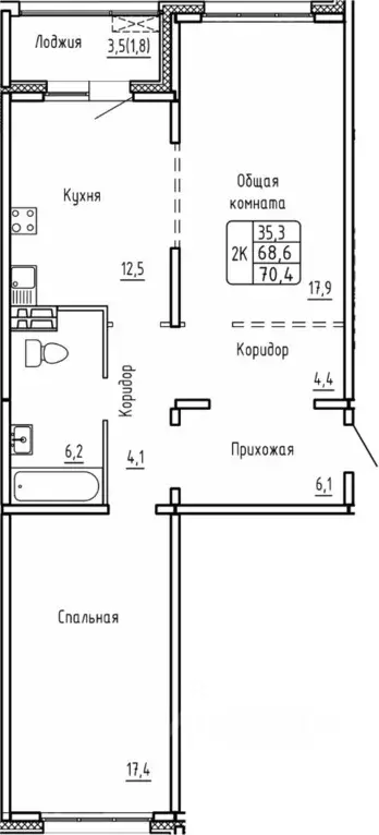 2-к кв. Новосибирская область, Новосибирск  (68.6 м) - Фото 0