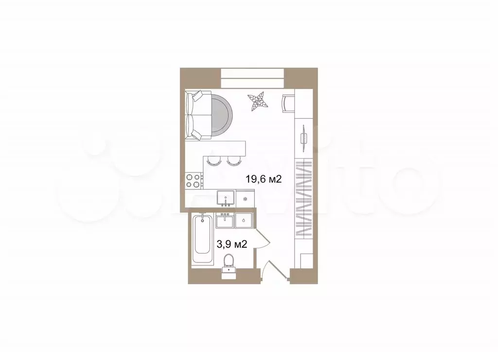 Апартаменты-студия, 23,5 м, 3/5 эт. - Фото 0