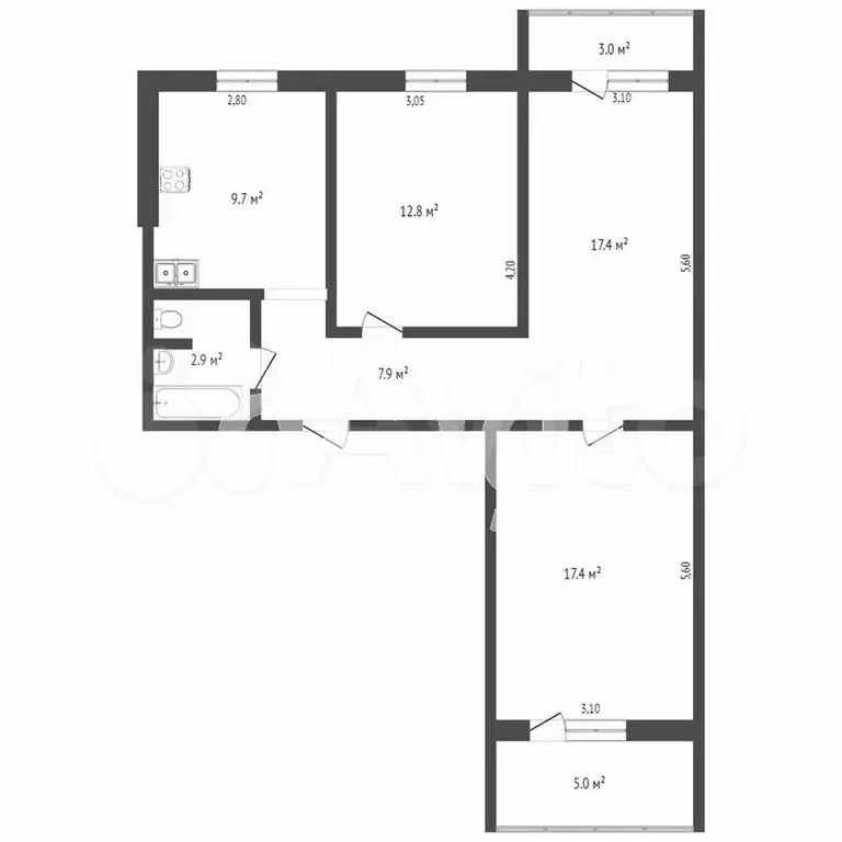 3-к. квартира, 63,6 м, 3/10 эт. - Фото 0