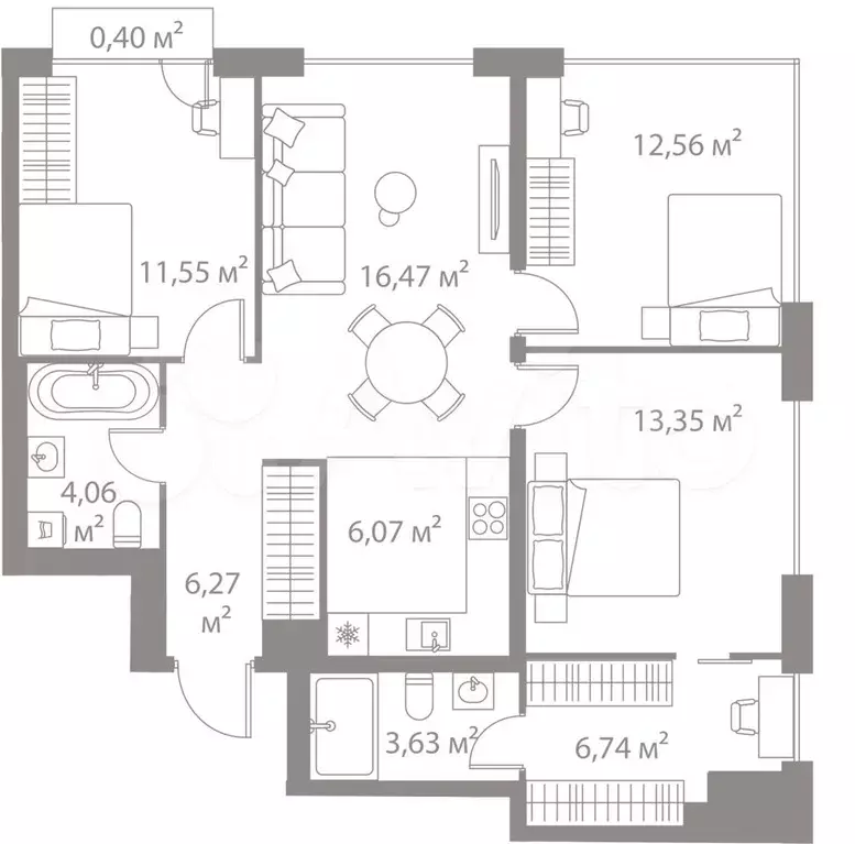 3-к. квартира, 81,1 м, 21/25 эт. - Фото 1