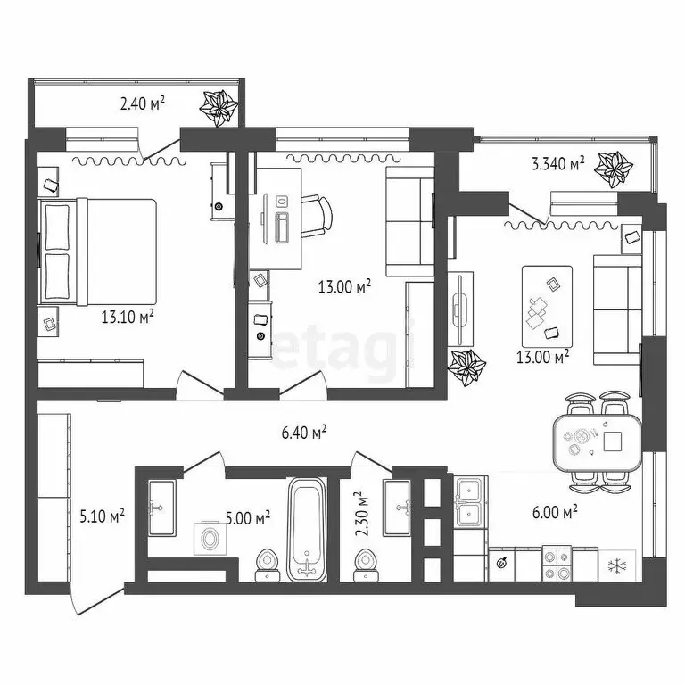 2-комнатная квартира: Тюмень, улица Молодогвардейцев, 5к1 (62.4 м) - Фото 1