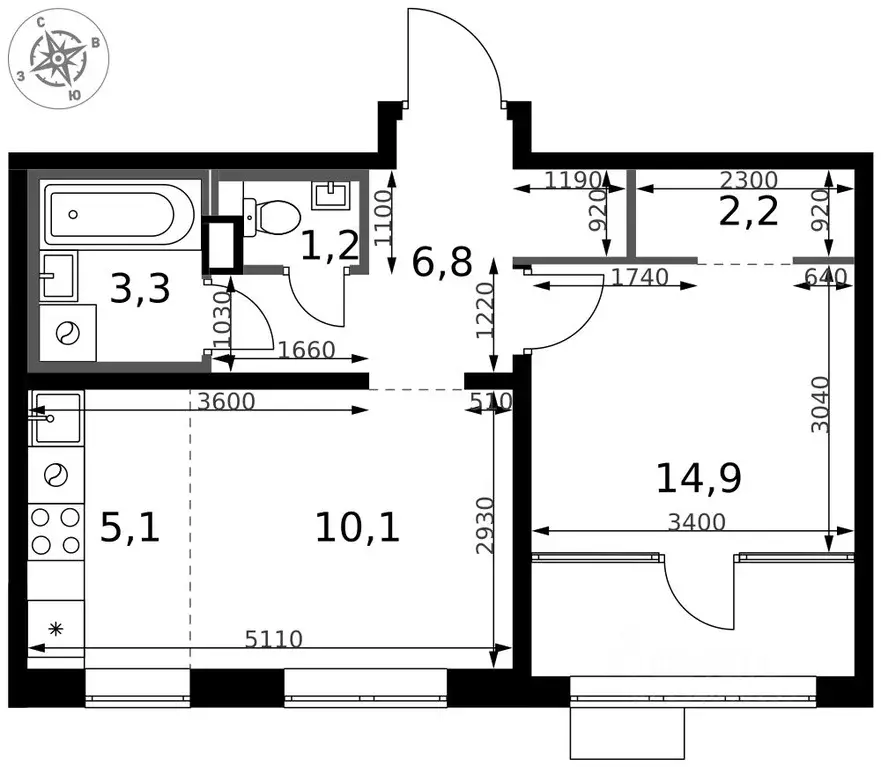 2-к кв. Московская область, Химки Клязьма-Старбеево мкр, Международный ... - Фото 1