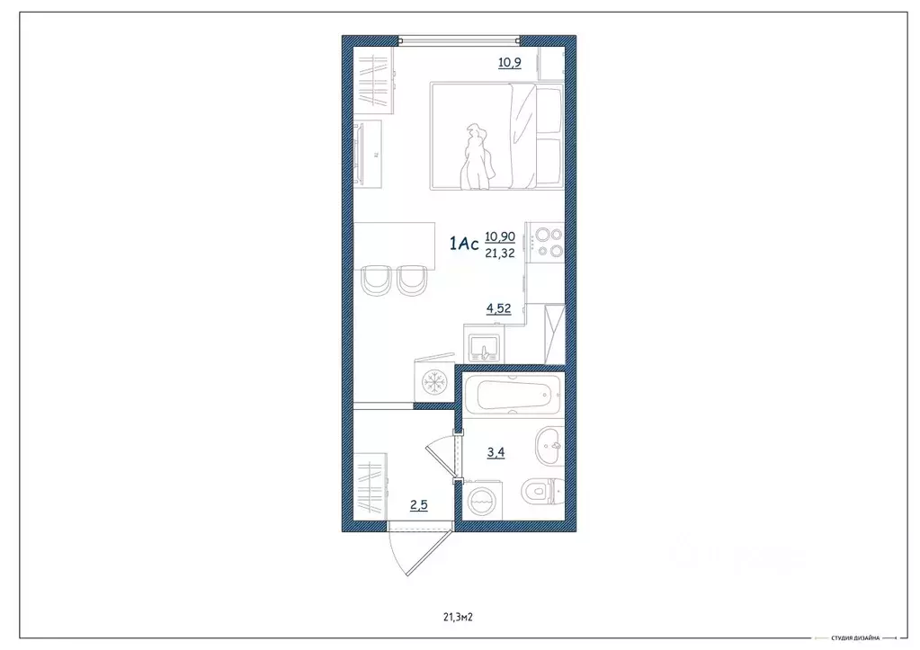 Студия Тверская область, Тверь ул. Левитана, 93А (21.3 м) - Фото 2