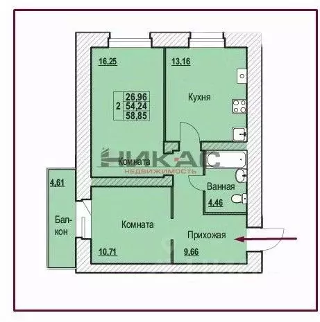 2-к кв. Ярославская область, Ярославль Шпальная ул., 30 (58.85 м) - Фото 2
