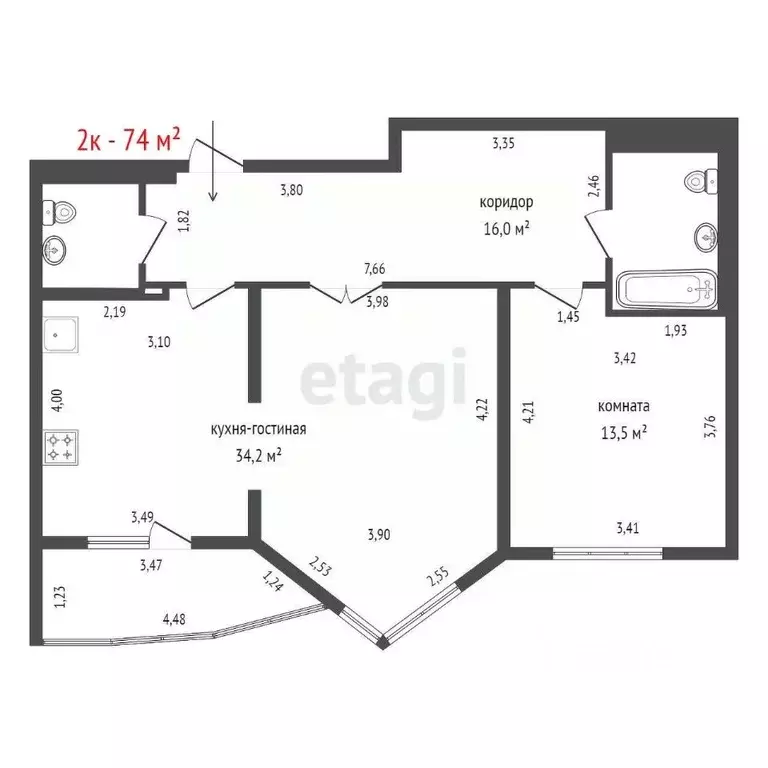 2-к кв. Свердловская область, Екатеринбург ул. Уральская, 75 (74.0 м) - Фото 2