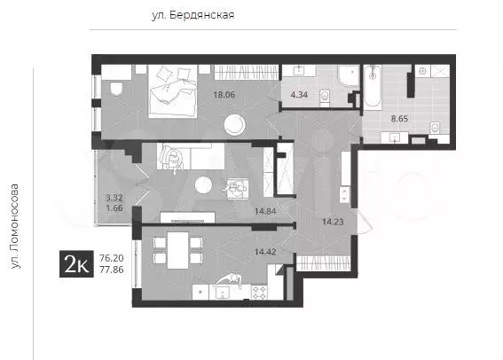 2-к. квартира, 77,9 м, 1/4 эт. - Фото 1