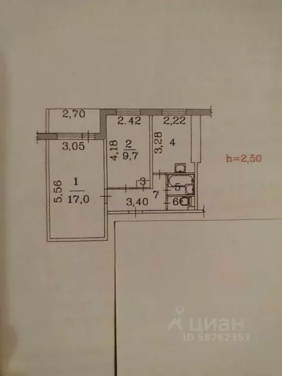 2-к кв. Кемеровская область, Новокузнецк ул. Кирова, 77 (42.8 м) - Фото 2