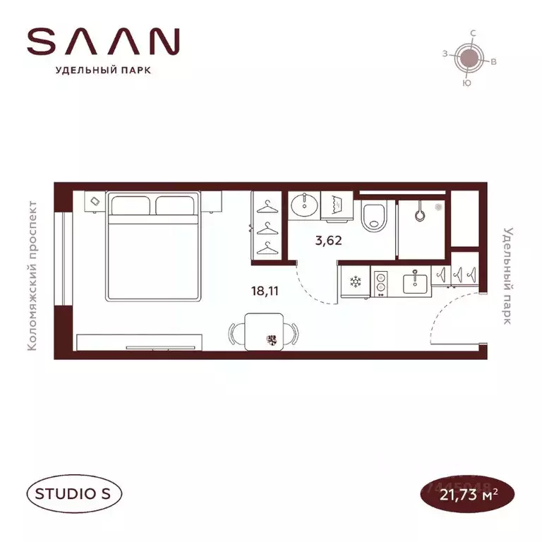 Студия Санкт-Петербург  (21.73 м) - Фото 1