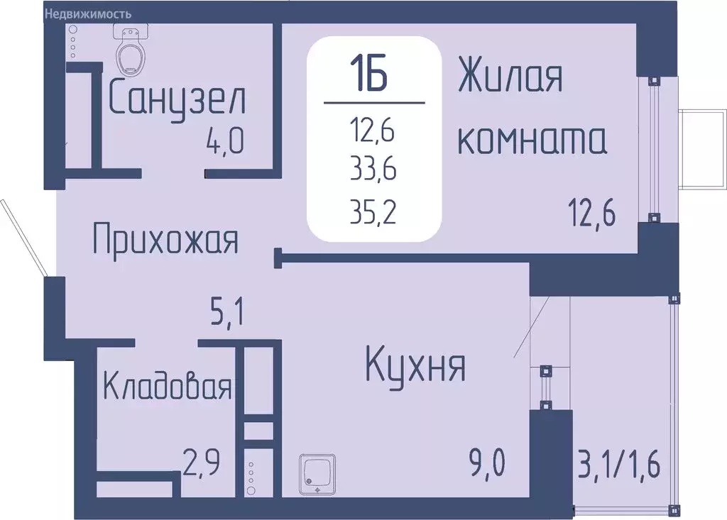 1-комнатная квартира: Красноярск, Октябрьский район (35.2 м) - Фото 0