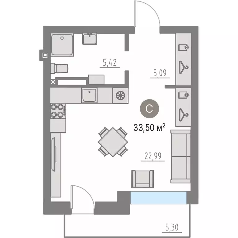 Квартира-студия: село Кулаково, улица Заповедных Холмов, 13 (33.4 м) - Фото 1