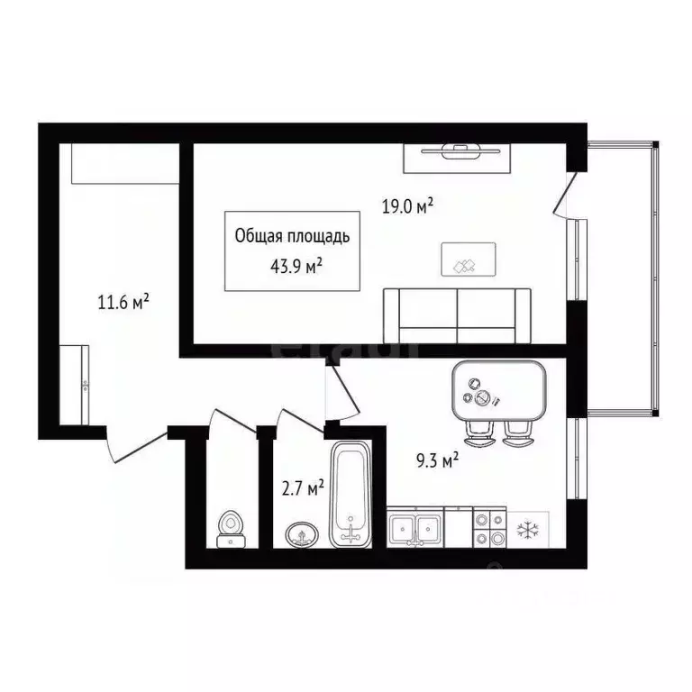 1-к кв. Новосибирская область, Новосибирск Новосибирская ул., 27 (43.9 ... - Фото 2