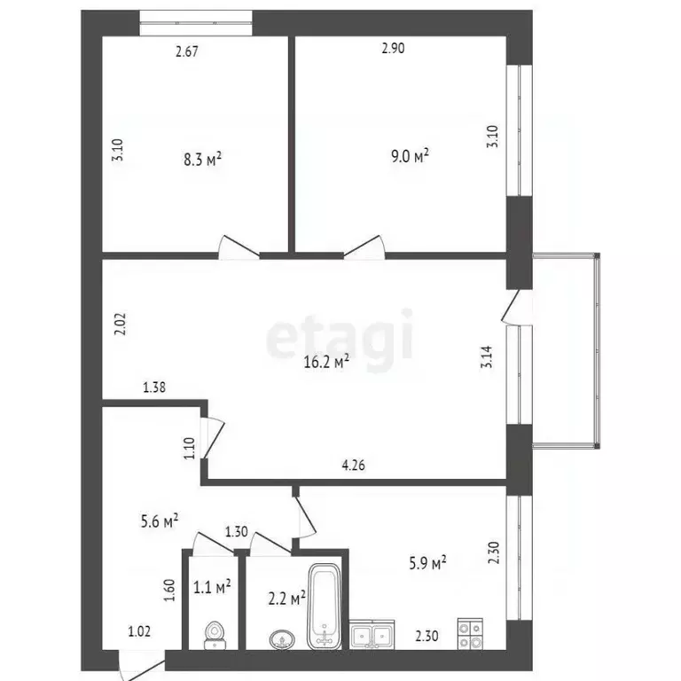 3-к кв. Крым, Сакский район, с. Вересаево ул. Гвардейская, 7 (43.5 м) - Фото 2