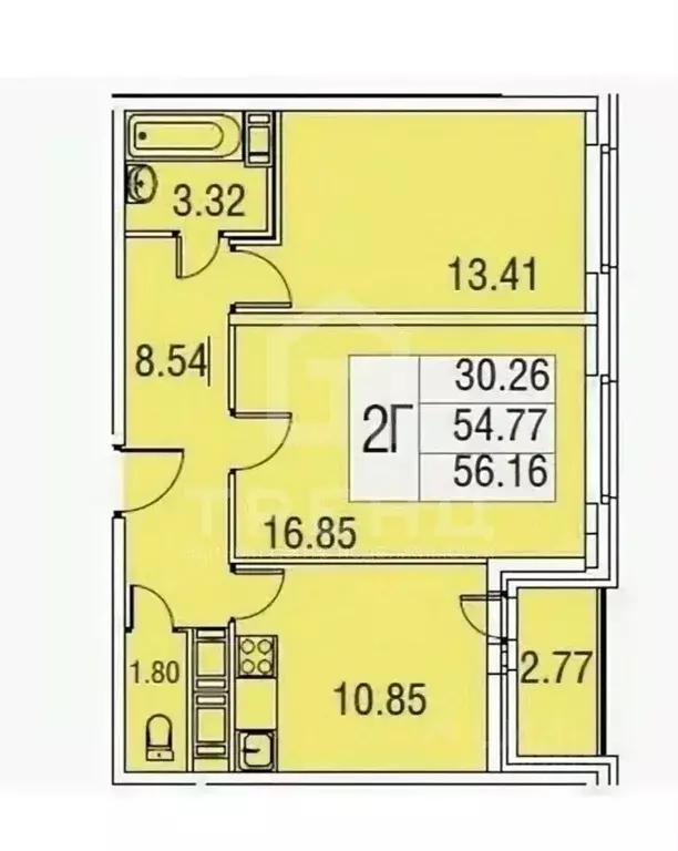 2-к кв. Санкт-Петербург пос. Металлострой, Полевая ул., 9 (54.77 м) - Фото 2