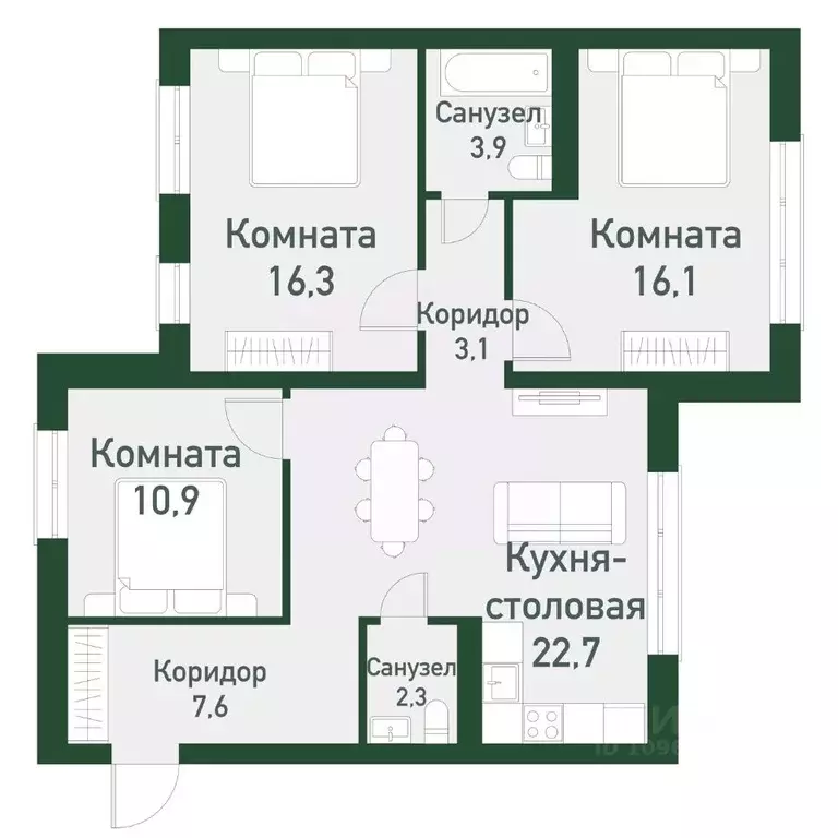 3-к кв. Челябинская область, Челябинский городской округ, пос. ... - Фото 1
