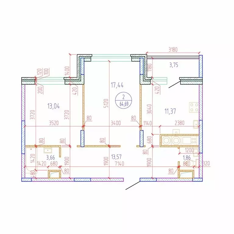 2-комнатная квартира: Тверь, улица Левитана, 74Б (64.69 м) - Фото 1