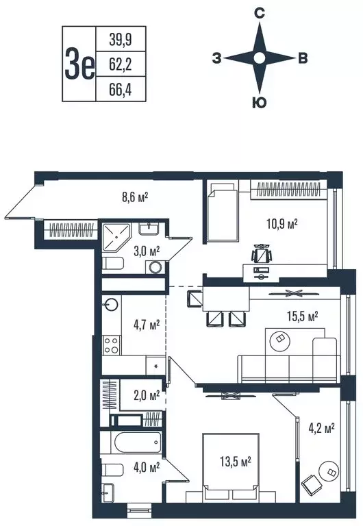 3-комнатная квартира: Владивосток, улица Тухачевского, 33к2 (66.4 м) - Фото 1