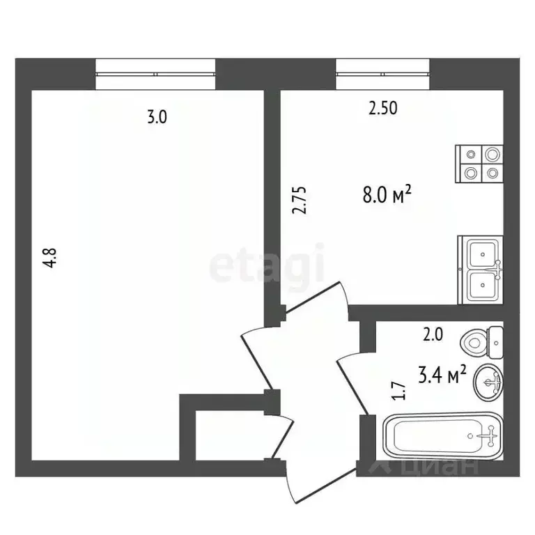 1-к кв. Самарская область, Самара Крутые Ключи мкр, ул. Мира, 51 (36.0 ... - Фото 2
