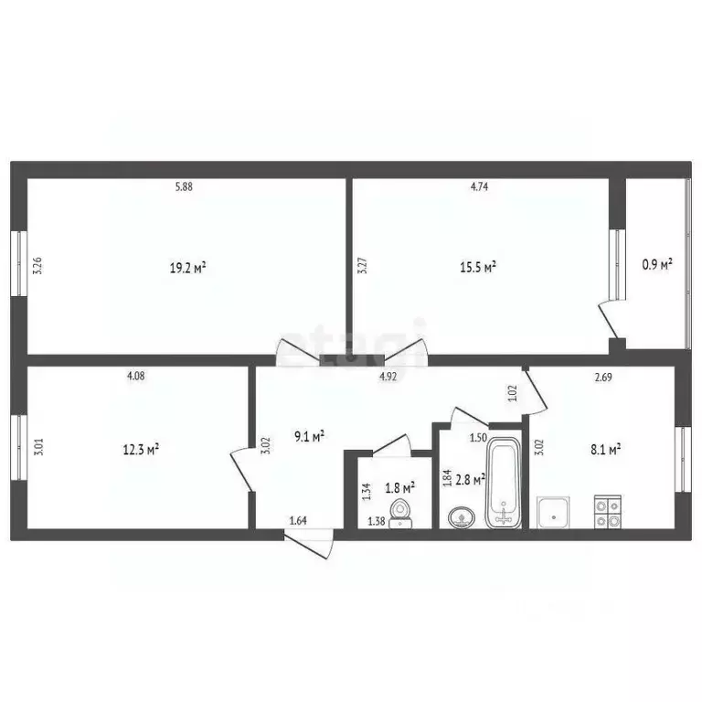 3-к кв. Ямало-Ненецкий АО, Новый Уренгой Тундровая ул., 8 (68.8 м) - Фото 2