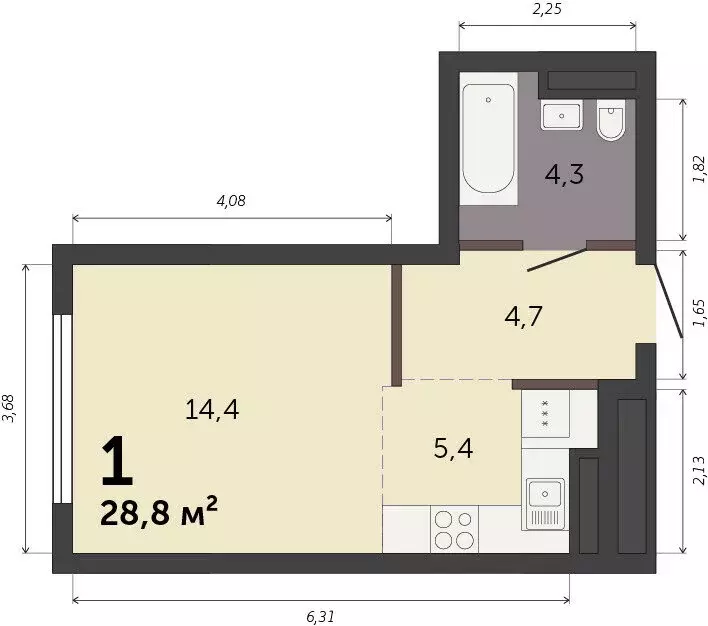 Квартира-студия: Екатеринбург, Базовый переулок, 47П (28.8 м) - Фото 0