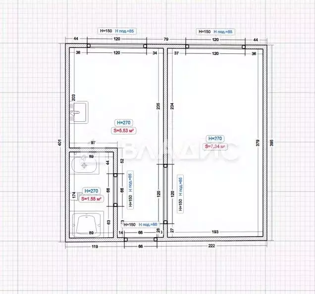 1-к кв. Пензенская область, Пенза ул. Измайлова, 70 (38.0 м) - Фото 2