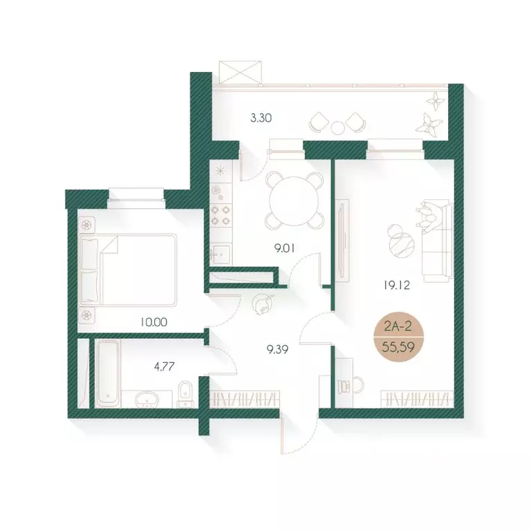 2-к кв. Татарстан, Казань ул. Родины, 20 (55.0 м) - Фото 1