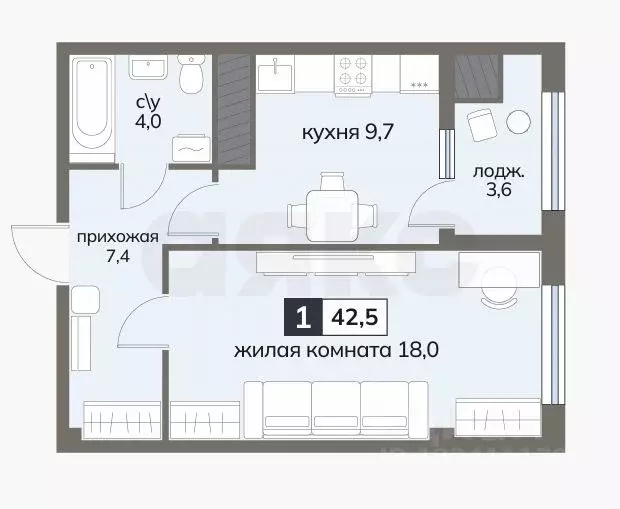 1-к кв. Ставропольский край, Ставрополь ул. Серова, 468/3 (42.5 м) - Фото 1